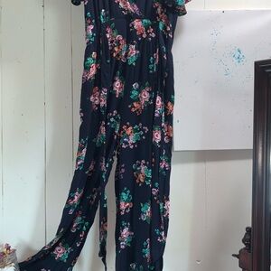 Band of Gypsies Blue and Pink Floral Jumpsuit